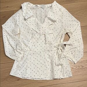 Banana Republic Cream Polka Dot Ruffle Blouse